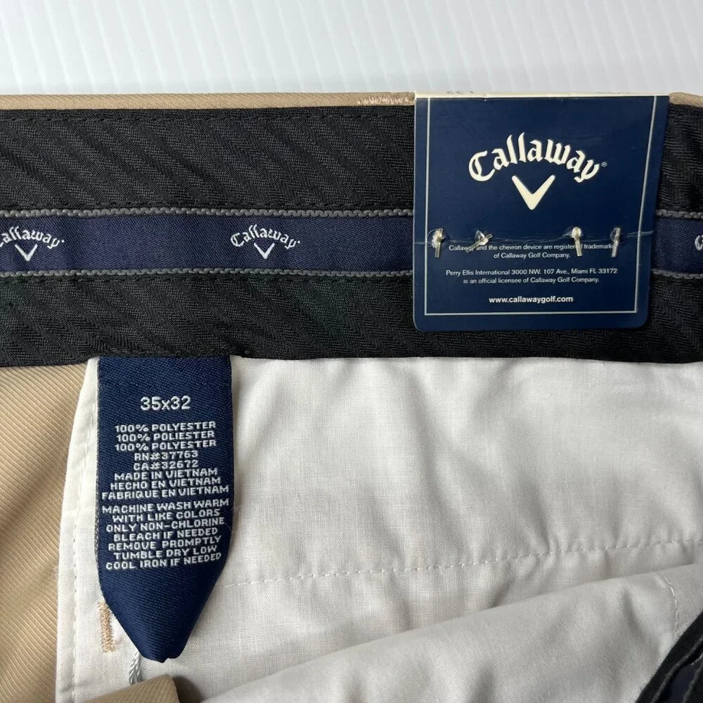 Callaway Golf Pants Mens 35x32 Khaki Performance Stretch Flat Front NWT